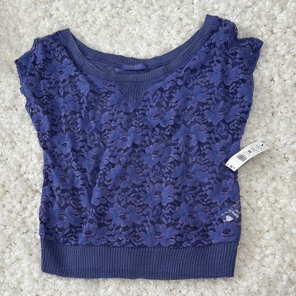 Garage Women's Purple Floral Lace Blouse